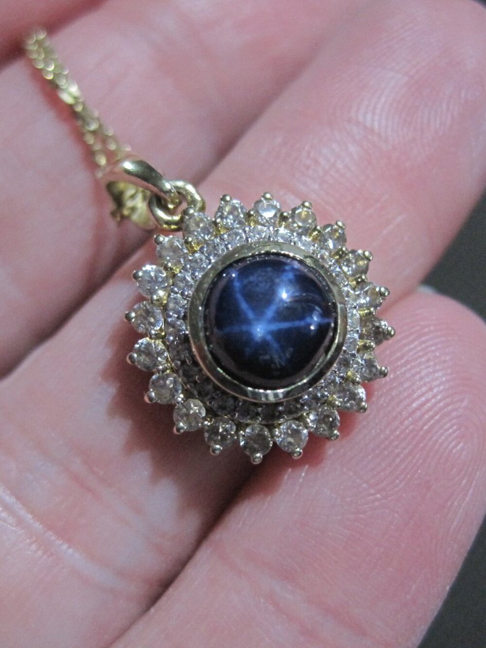 Star Sapphire Moissanite Pendant Necklace Gold Vermeil over Sterling Silver